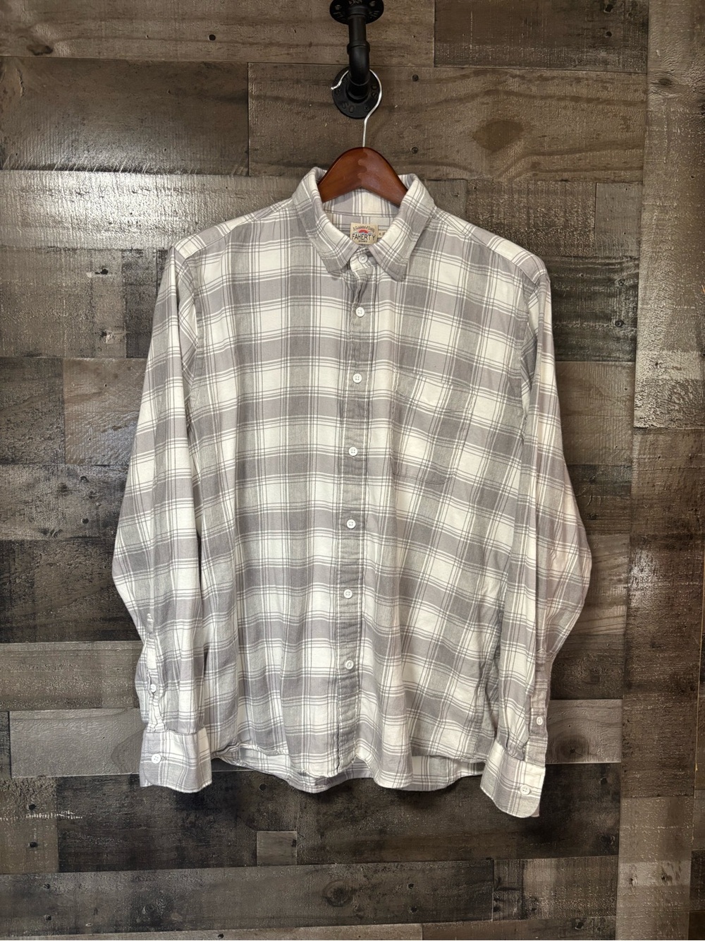 Faherty White and Gray Plaid Button-Down Flannel Shirt XL